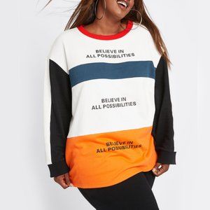 NWT Dubgee Long Sleeve Oversized Colorblock Sweatshirt Size XL